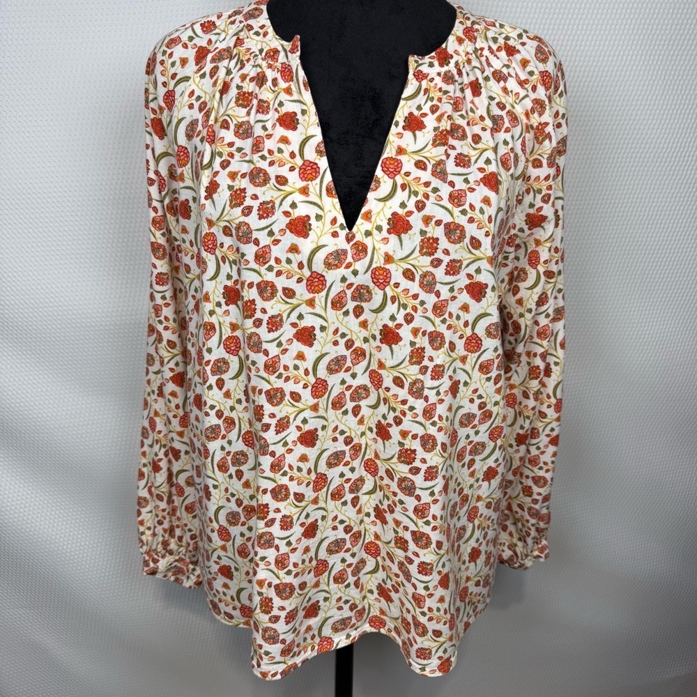 Old Navy Ditsy Floral Tunic Split V-Neck Blouse Sz Small Raglan Sleeves Cotton